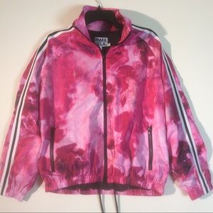 NWT Pam & Gela Sz S Small Pink Watercolor Track Jacket Full Zip Long Sleeves